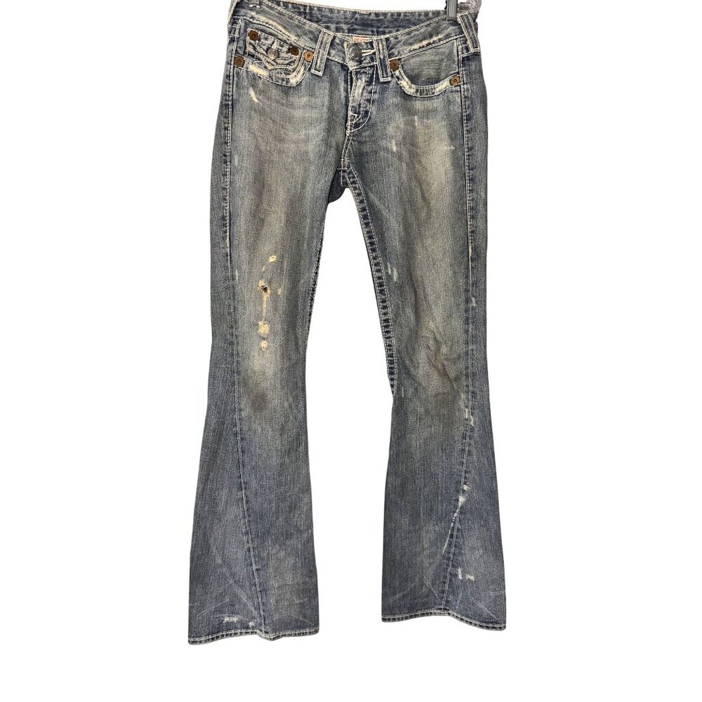 True Religion Distressed Bootcut Jeans Womens Size 27 Medium Wash Denim Cotton B